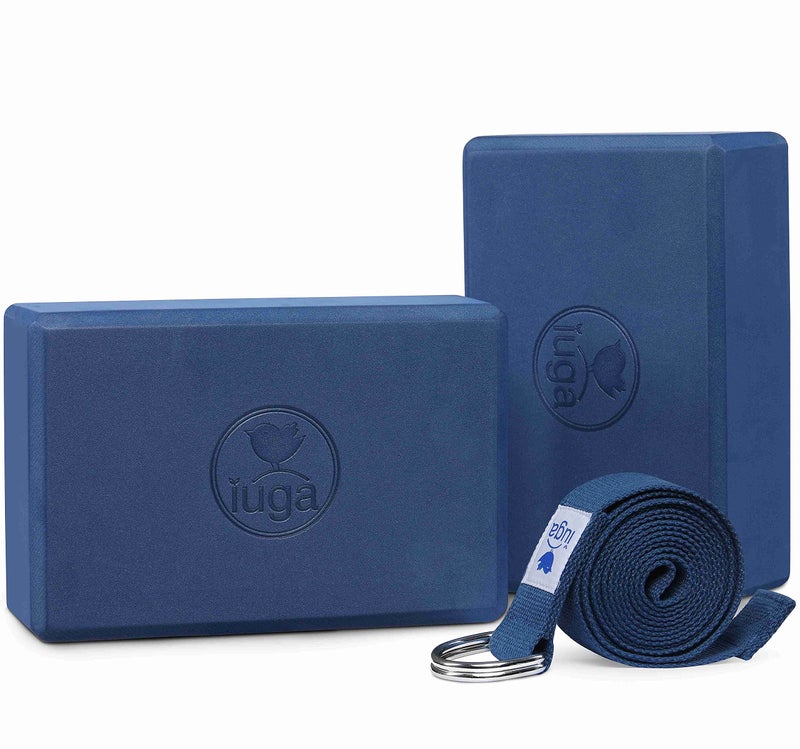 IUGA Yoga Block 2 Pack with Yoga Strap, High Density Yoga Blocks 9â€x6â€x3â€to Improve Strength, Flexibility and Balance, Light Weight and Non-Slip Surface for Yoga, Pilates and Meditation - Image 1